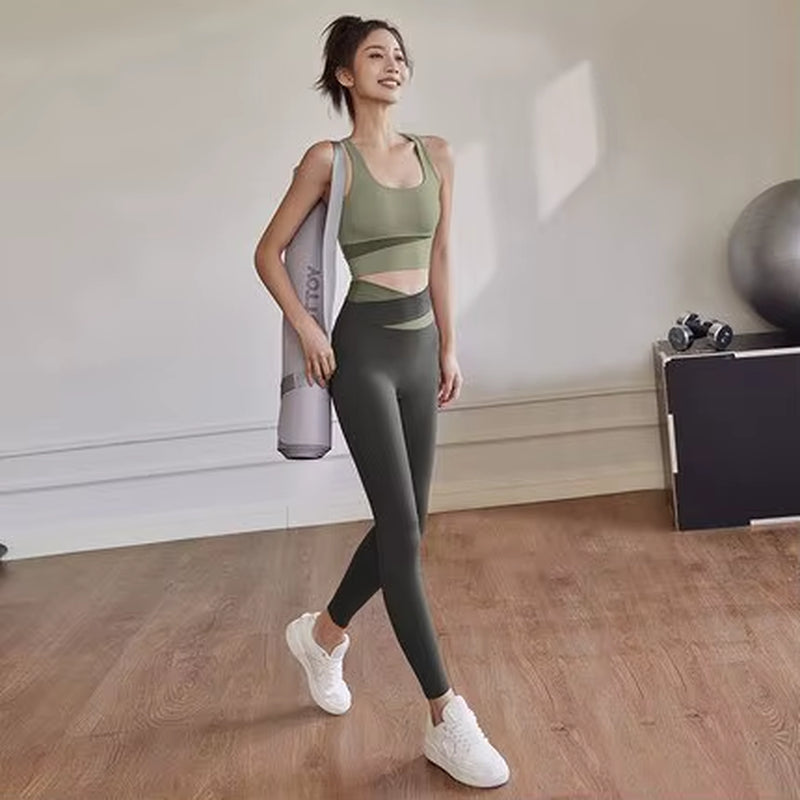 Two Piece Yoga Set Women Sportswear Suit Outfit Gym Leggings with Bra Pants Sports Bra Shorts for Fitness Clothing Workout Set