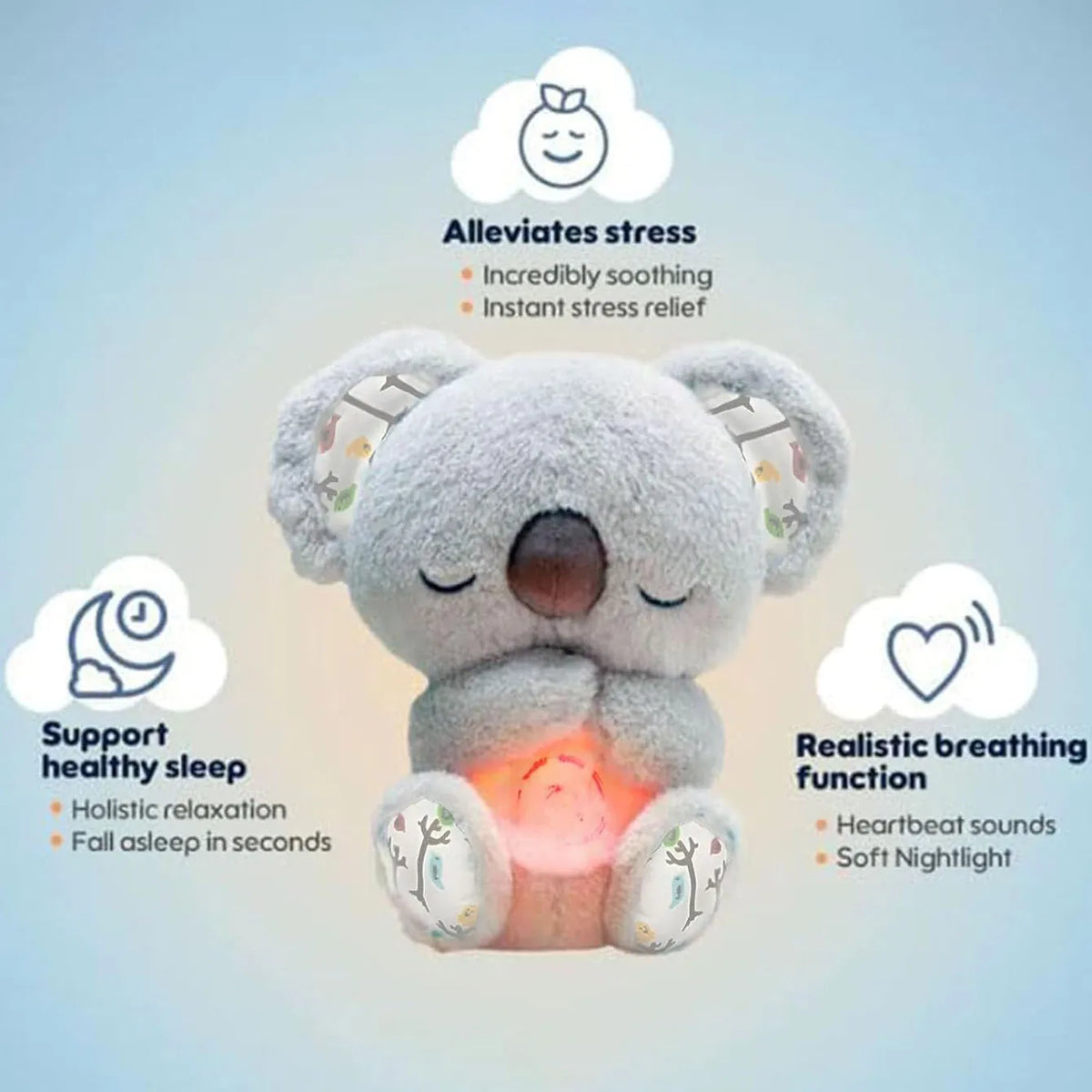 New Sell 1pc Evoraco Breathing Koala Plush - Soothing Stuffed Animal W/ Heartbeat, Anxiety Relief Gift for Birthday & Christmas