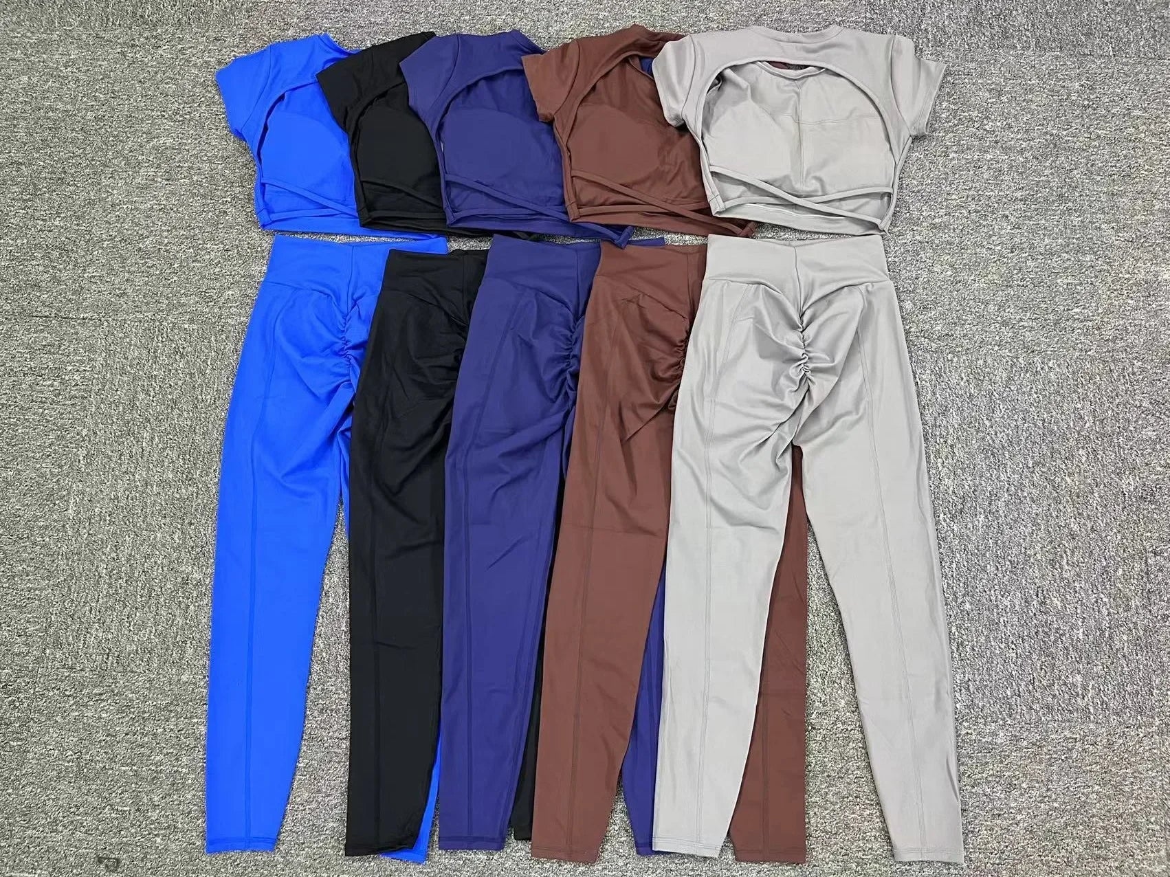 Cross Backless Sporty Set Women 2 Piece Sportswear Short Sleeve Training Suit for Fitness Yoga Wear Female Gym Workout Clothes